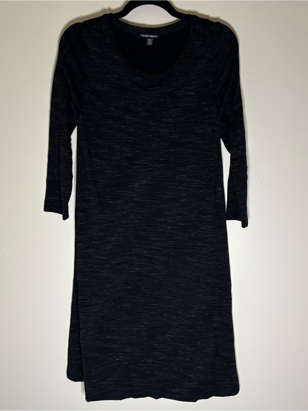 Hilary Radley Black Space-Dye Long Sleeve Midi Dress with Scoop Neck Size M